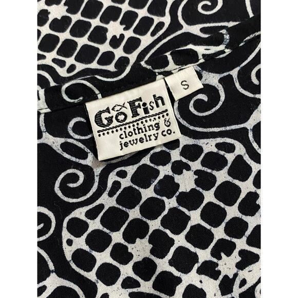 NWOT GO FISH Black White Batik Tropical Dress Cover Up Handmade SMALL Resortwear - Picture 5 of 6